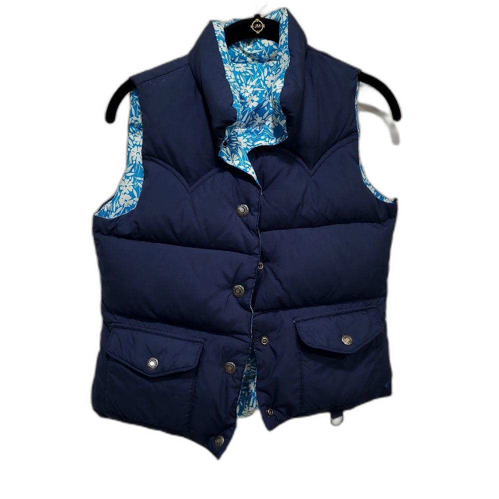 Reversible DOWN Navy Blue Puffer Vest with Floral Lining SMALL